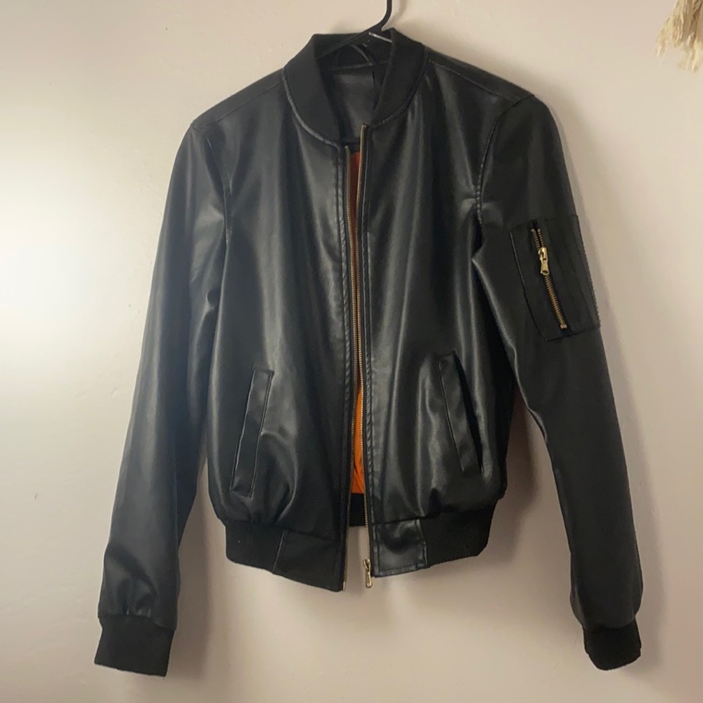 Faux leather bomber jacket